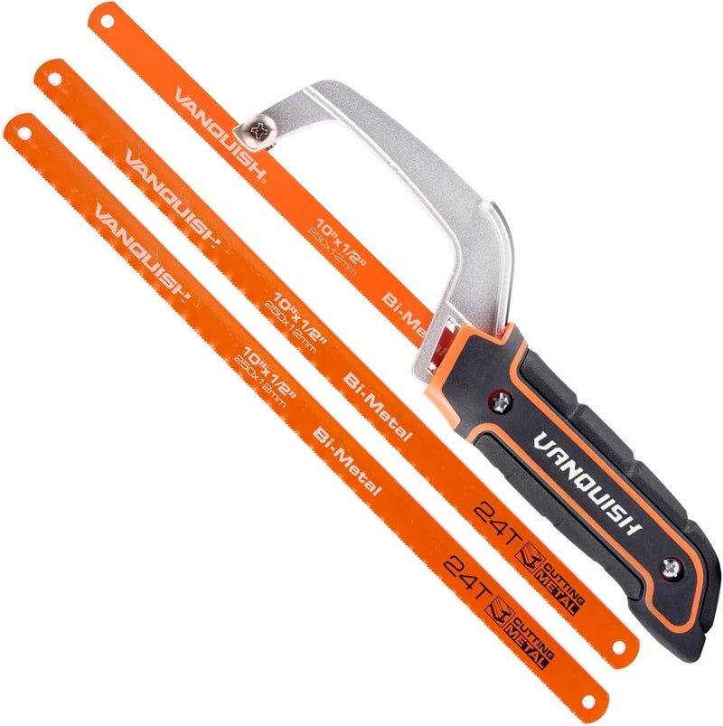 Vanquish Aluminum Frame Mini Wood Hack Saw with 2 Piece Extra Flexible Bi-Metal HSS Blades Cutter Hand Hacksaw for Woodworking and Metal NW4851 - Image 1