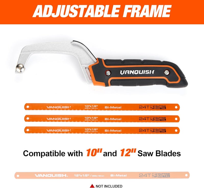 Vanquish Aluminum Frame Mini Wood Hack Saw with 2 Piece Extra Flexible Bi-Metal HSS Blades Cutter Hand Hacksaw for Woodworking and Metal NW4851 - Image 3