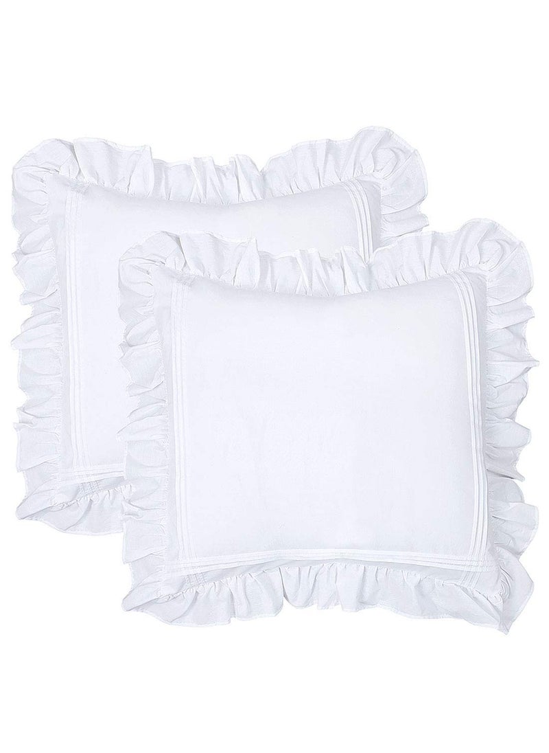 YINFUNG Ruffled Euro Sham Covers White Farmhouse European Sham Shabby Chic French Country Large Pillow Covers 26x26 Set of 2 Rustic Vintage Lace Bright Bed Euro Pillowcases Cotton Plain 
