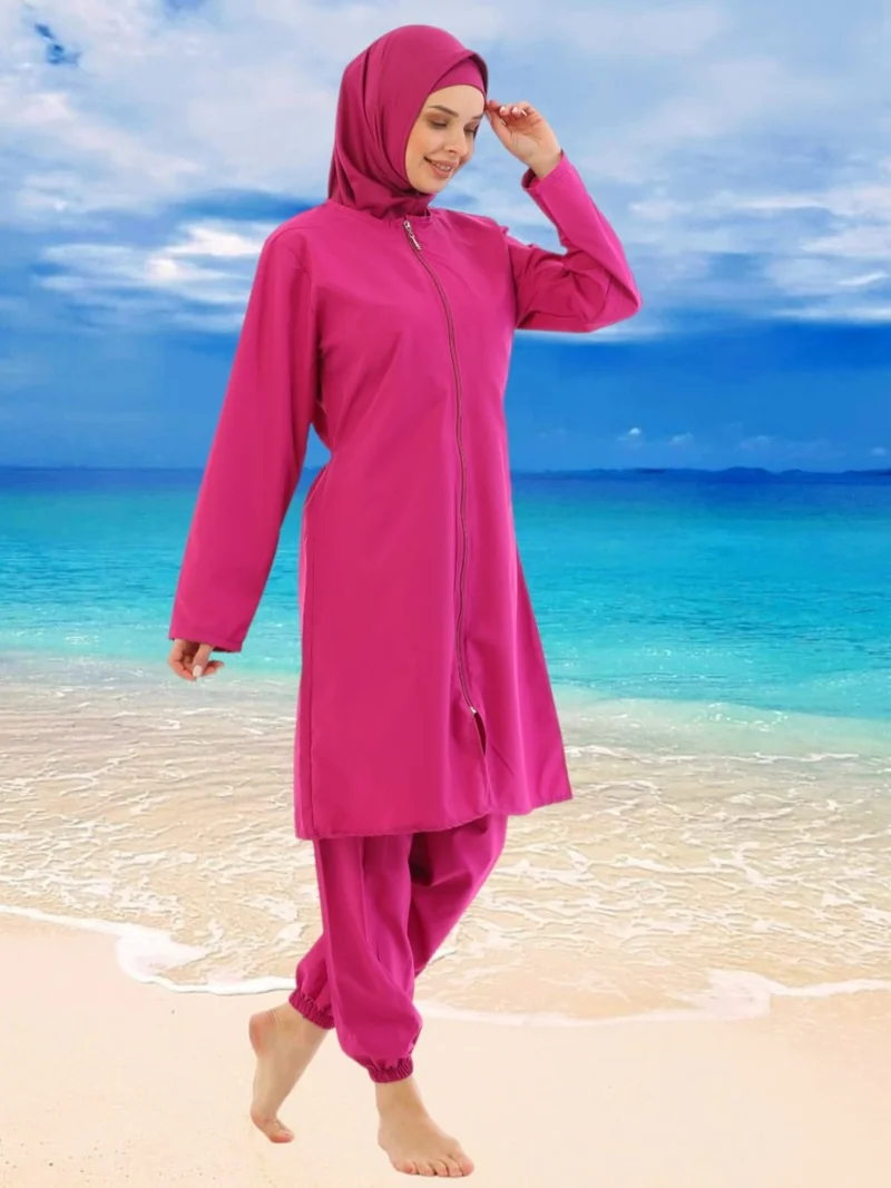 Tezzgelsin Women's Parachute Model Long Sleeve Zippered Wide Leg Hijab Swimsuit