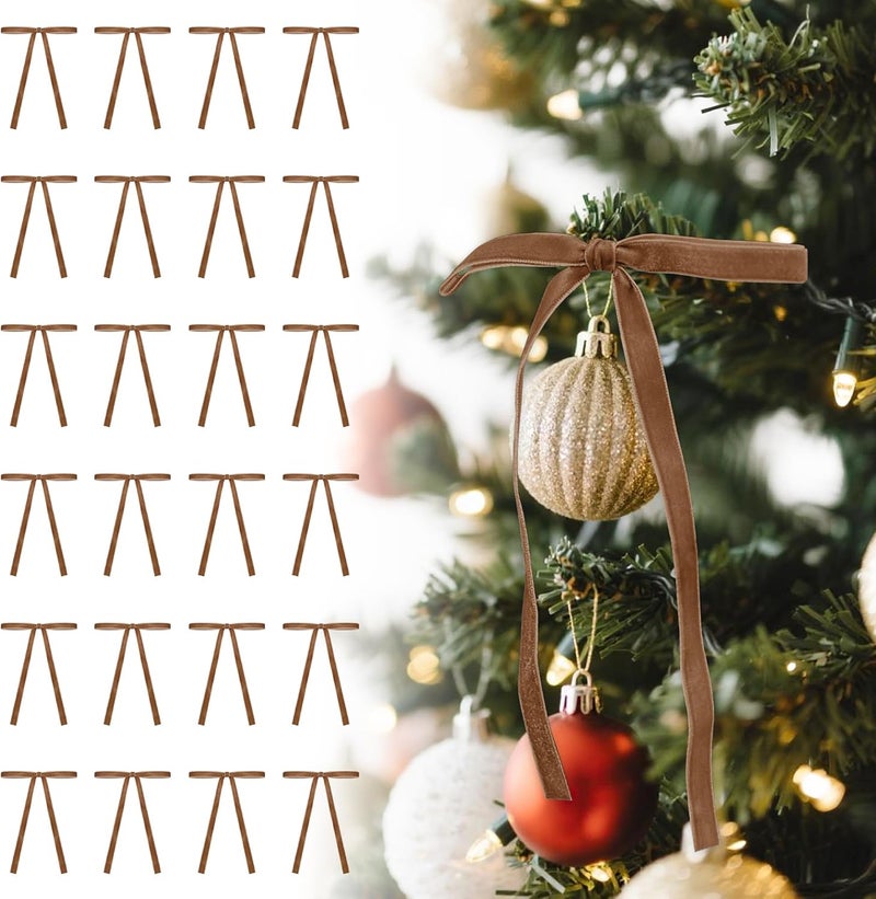 Utehilly Camel Vintage Velvet Bows Decorations Small Ornaments for Christmas Tree, Garland, Wreath, Door, Outdoor (24 Pcs, 5 * 7 Inch) - Image 1