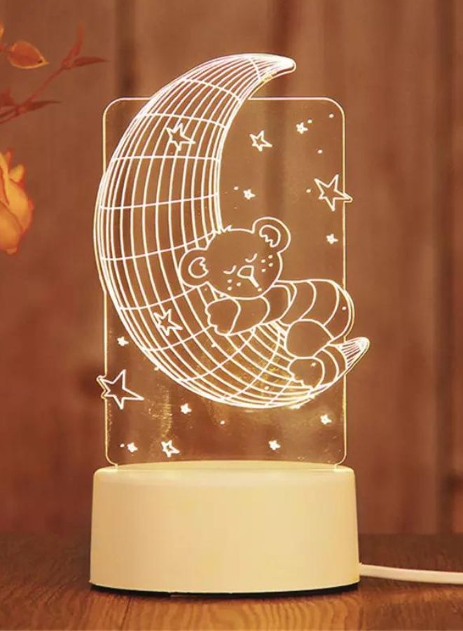 Half moon Teddy bear Creative Night Light 3D Acrylic Bedroom Small Decorative 3D Lamp Night Lights For Home Decoration - Image 1