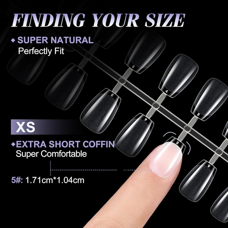gelike ec XS Short Coffin Nail Tips Set - 240 Pieces Soft Gel Full Cover False Nails - 12 Sizes Artificial Nails for Gluing PMMA Pre-Buffed Gel Tips for Nail Art - Image 5