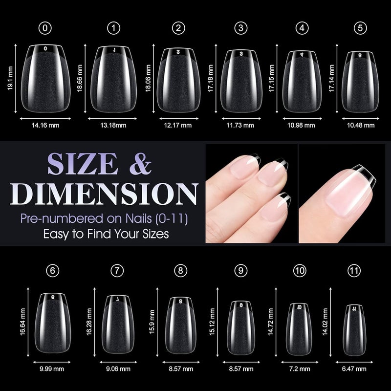 gelike ec XS Short Coffin Nail Tips Set - 240 Pieces Soft Gel Full Cover False Nails - 12 Sizes Artificial Nails for Gluing PMMA Pre-Buffed Gel Tips for Nail Art - Image 2
