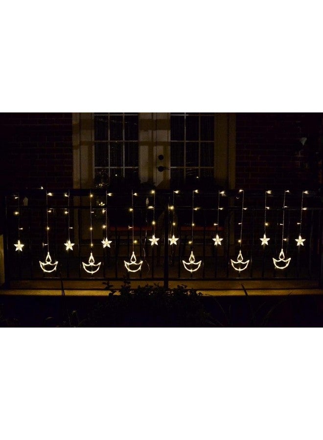FLYNGO FLYNGO 12 Diya 138 LED Curtain String Lights for Decoration, Window Lights with 8 Flashing Modes for Home Decoration for Diwali, Wedding, Party, Christmas, Balcony - Warm White (Diya) (Diya)  - Image 4
