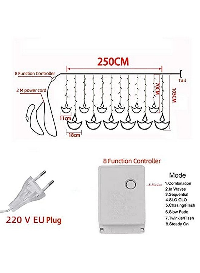 FLYNGO FLYNGO 12 Diya 138 LED Curtain String Lights for Decoration, Window Lights with 8 Flashing Modes for Home Decoration for Diwali, Wedding, Party, Christmas, Balcony - Warm White (Diya) (Diya)  - Image 2