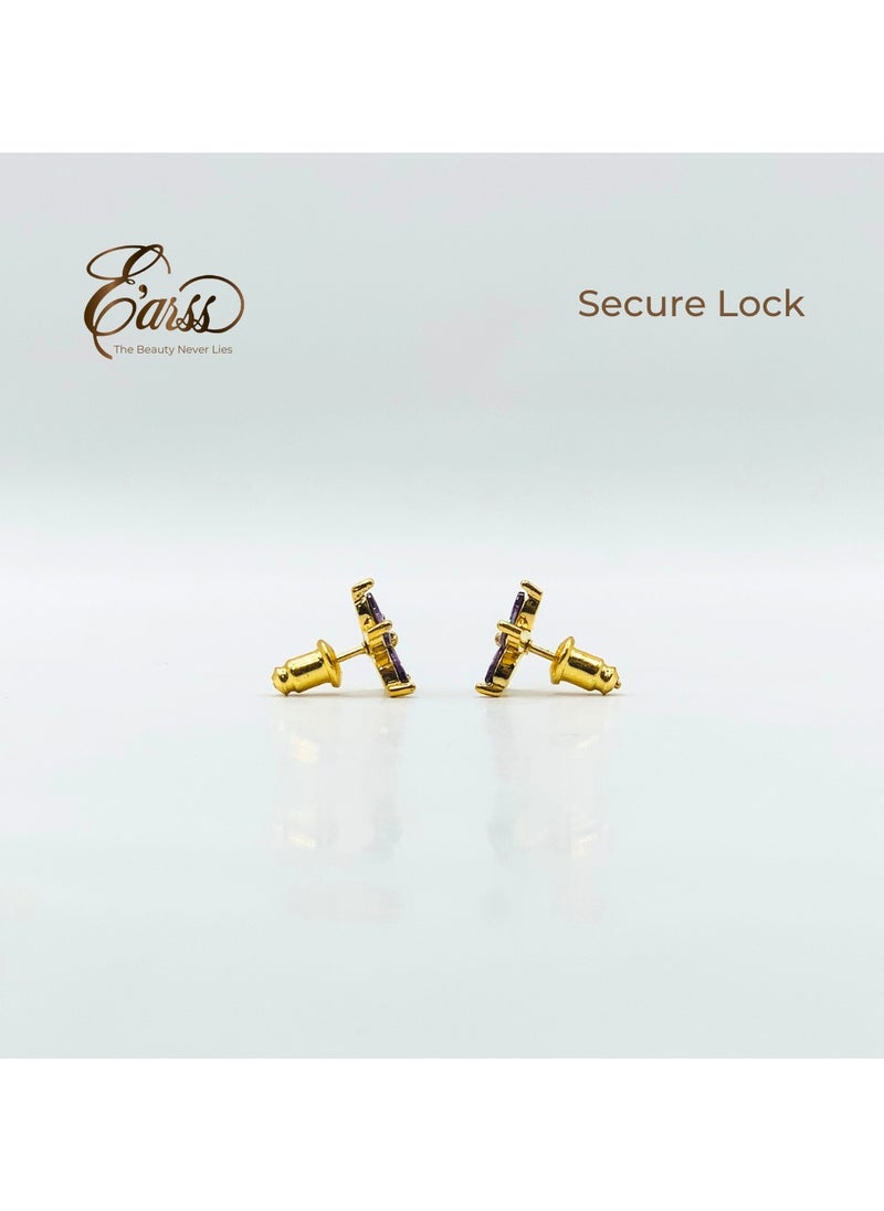 Earss Amethyst Flower Cubic Zirconia Gold | Stainless Steel | 18K Gold Plated  - Image 5