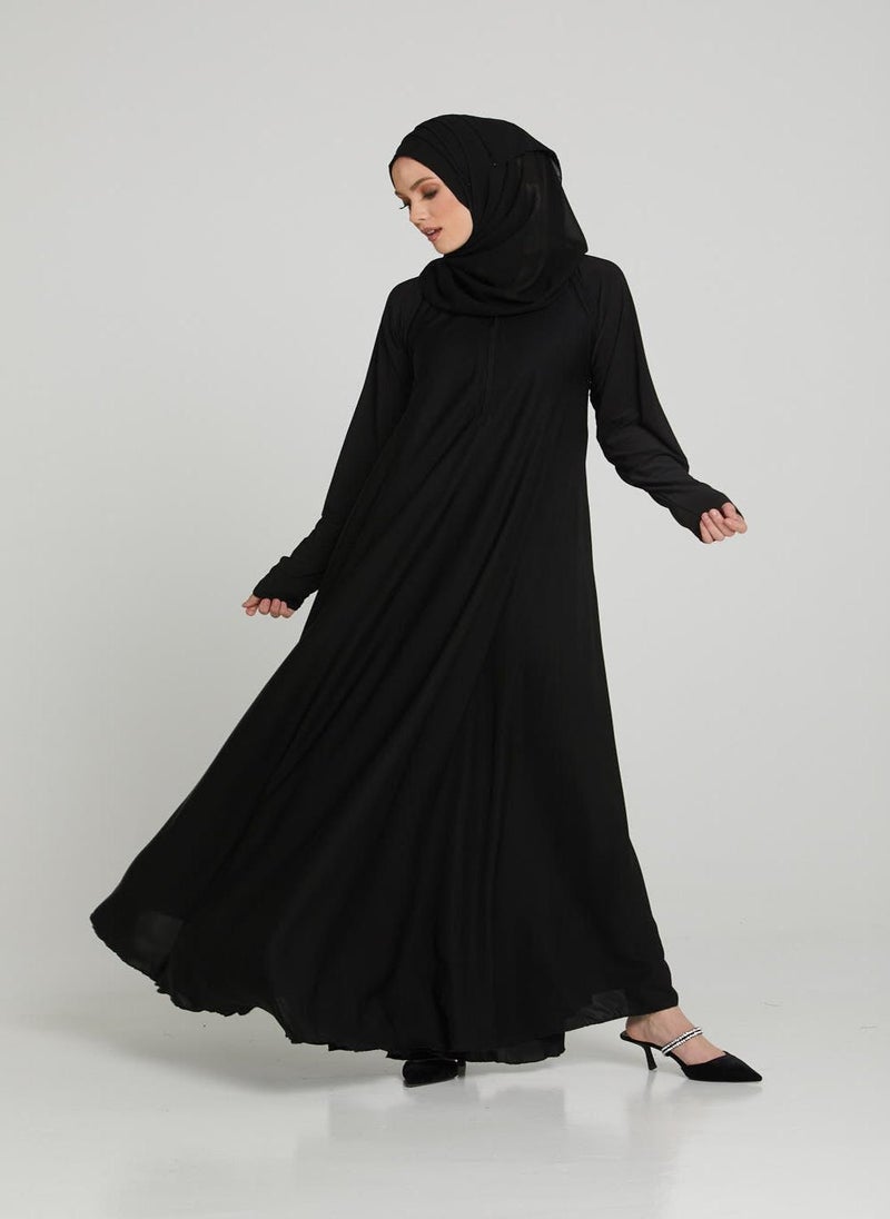 NUKHBAA Elegant Black plain abaya wityh belt and Hijab-AB89  - Image 1