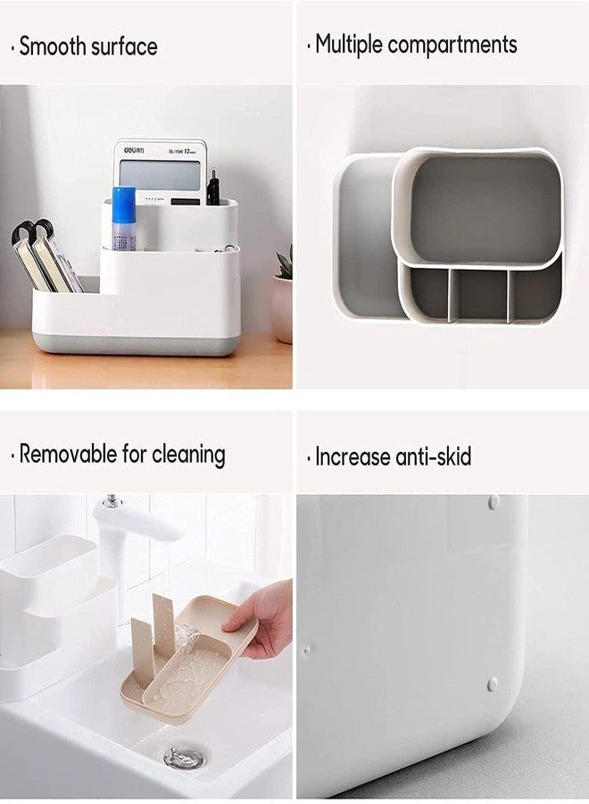 RIVUGJA 5 Compartment Kitchen & Bathroom Caddy Storage Holder Stand Organizer Store Shelf Cosmetics Toiletry Toothbrush for Wash Basin and Sink Soap Hand Wash Shaving Kit Toiletry makeup Stand - Image 3