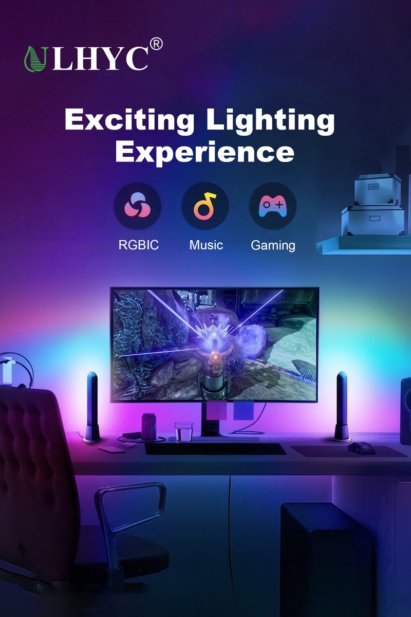 يو إل اتش واي سي أشرطة إضاءة LED ذكية، مصابيح ألعاب RGB مع Alexa ومساعد Google، مزامنة مع الموسيقى والفيديو والألعاب والتحكم الصوتي عن بعد من خلال التطبيق، وأضواء ألعاب RGBIC مع أوضاع المشهد وأوضاع الموسيقى، 2 عصا - Image 1