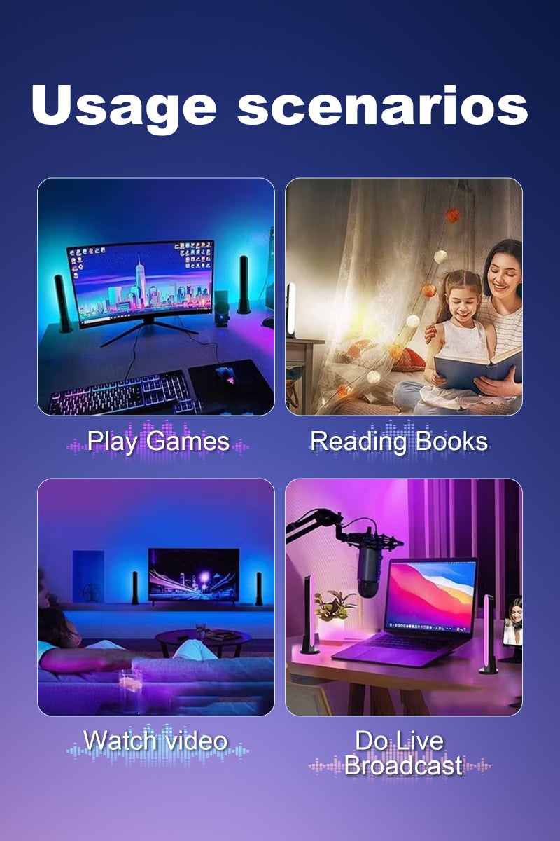 يو إل اتش واي سي أشرطة إضاءة LED ذكية، مصابيح ألعاب RGB مع Alexa ومساعد Google، مزامنة مع الموسيقى والفيديو والألعاب والتحكم الصوتي عن بعد من خلال التطبيق، وأضواء ألعاب RGBIC مع أوضاع المشهد وأوضاع الموسيقى، 2 عصا - Image 5