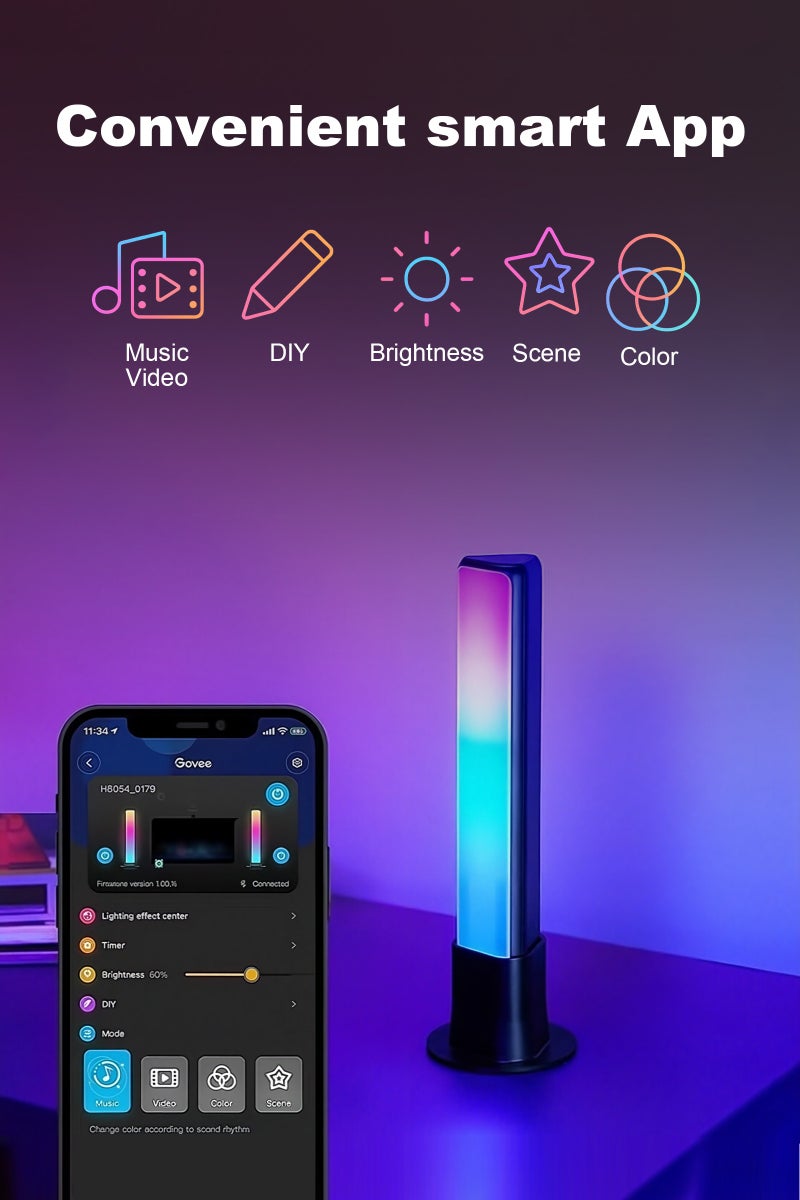 يو إل اتش واي سي أشرطة إضاءة LED ذكية، مصابيح ألعاب RGB مع Alexa ومساعد Google، مزامنة مع الموسيقى والفيديو والألعاب والتحكم الصوتي عن بعد من خلال التطبيق، وأضواء ألعاب RGBIC مع أوضاع المشهد وأوضاع الموسيقى، 2 عصا - Image 4