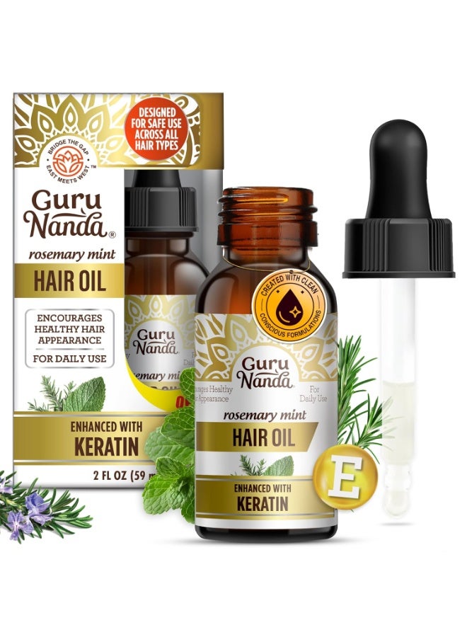 GuruNanda Rosemary Mint for Hair Growth with Keratin & Vitamin E Oil - Encourages Scalp, Shine & Hair Strengthening- 100% Natural, Cruelty-Free, 2oz - Image 1