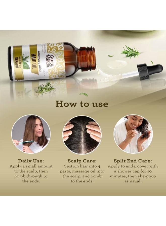 GuruNanda Rosemary Mint for Hair Growth with Keratin & Vitamin E Oil - Encourages Scalp, Shine & Hair Strengthening- 100% Natural, Cruelty-Free, 2oz - Image 3