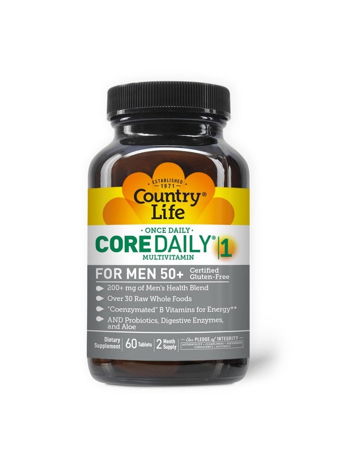كانتري لايف Country Life CORE Daily-1 Multivitamin for Men 50+ - خالٍ من الجلوتين، يدعم الطاقة مع فيتامينات B المساعدة، البروبيوتيك، الأطعمة الكاملة والإنزيمات الهضمية، معتمد خالٍ من الجلوتين، 60 قرصًا 