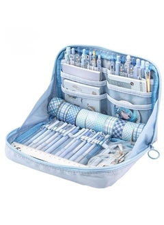 Excefore Kawaii Cute Aesthetic Pencil Case, Large Capacity Canvas Pen Pouch Bag, Blue  - Image 1