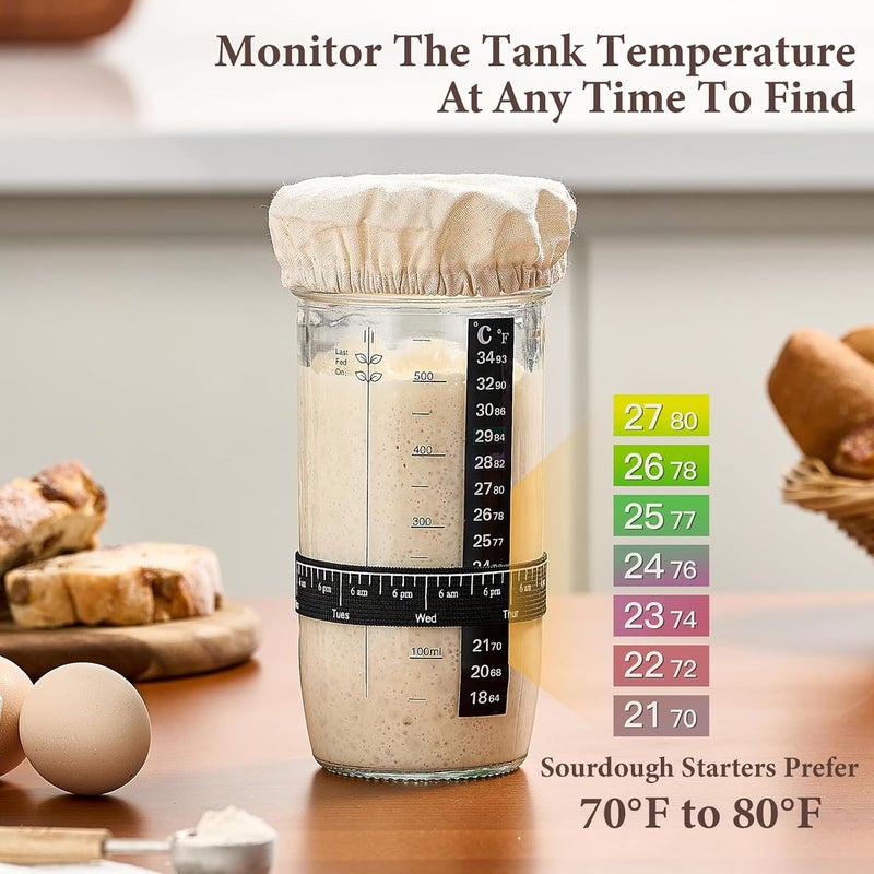 Mfacoy Glass Sourdough Starter Jar 2 Pack, 24 oz Wide Mouth Organic Sourdough Starter Kit with Date Marked Band, Thermometer, Cloth Cover & Metal Lid, Reusable Bread Baking Supplies, Bread Making Accessories - Image 4