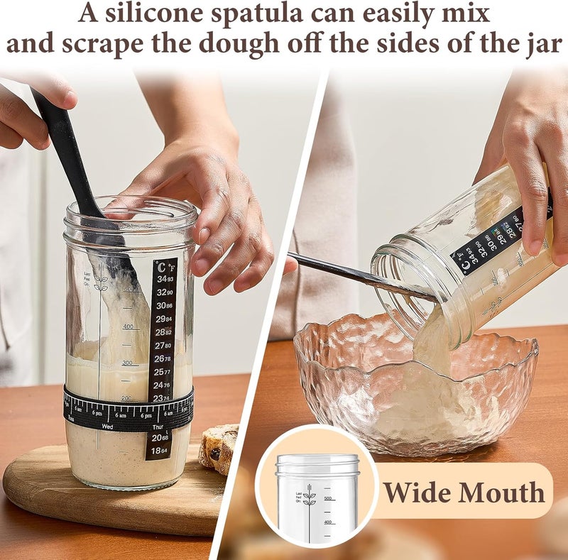 Mfacoy Glass Sourdough Starter Jar 2 Pack, 24 oz Wide Mouth Organic Sourdough Starter Kit with Date Marked Band, Thermometer, Cloth Cover & Metal Lid, Reusable Bread Baking Supplies, Bread Making Accessories - Image 5