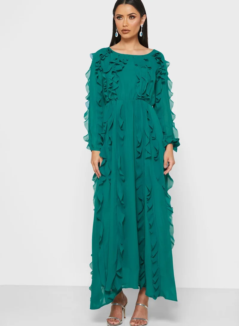 Khizana Ruffle Detail Midi Dress