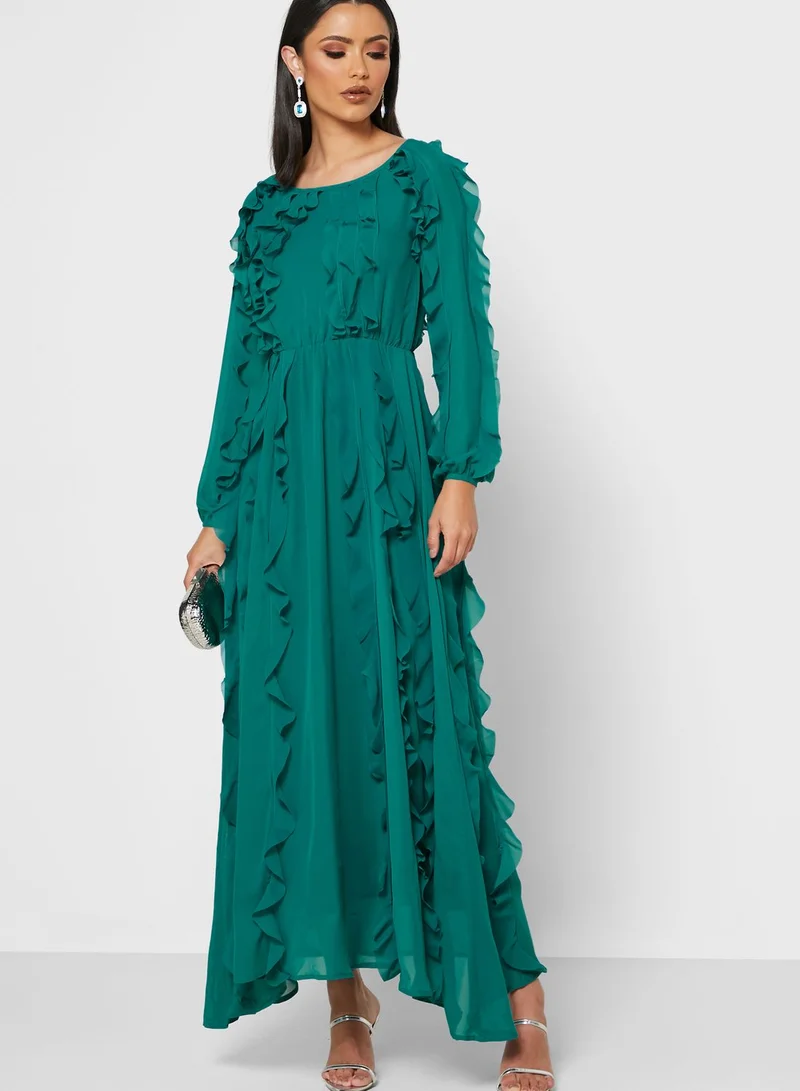 Khizana Ruffle Detail Midi Dress
