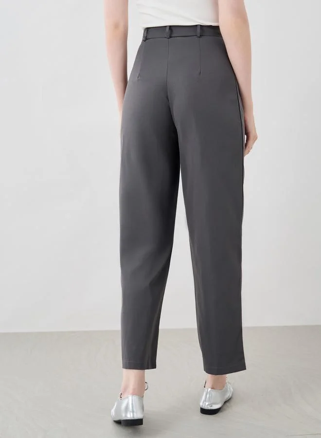 Take Two Take Two Women Grey Solid Cropped Wide Leg Pants with Belt Loops