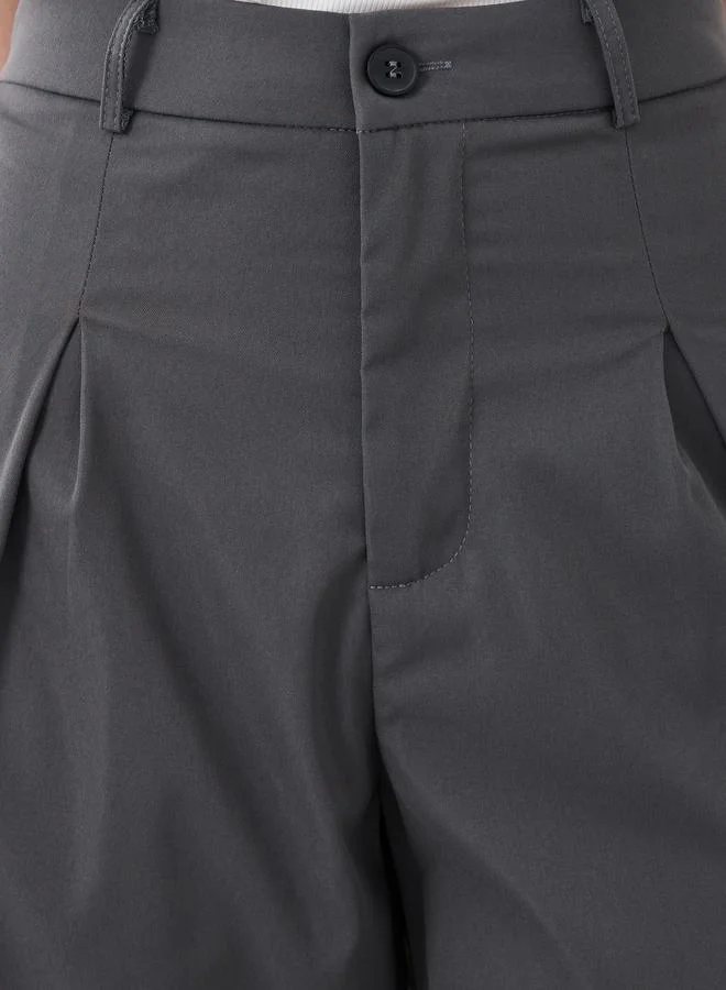 Take Two Take Two Women Grey Solid Cropped Wide Leg Pants with Belt Loops