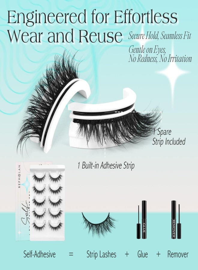 Bepholan Self Adhesive Eyelashes Natural Look,Pre Glued No Glue Needed Reusable Press On Lashes False Eyelashes Wispy with Tweezer of Replacement Adhesive Strips 8-14mm 5 Pairs(CVJ205) - Image 4