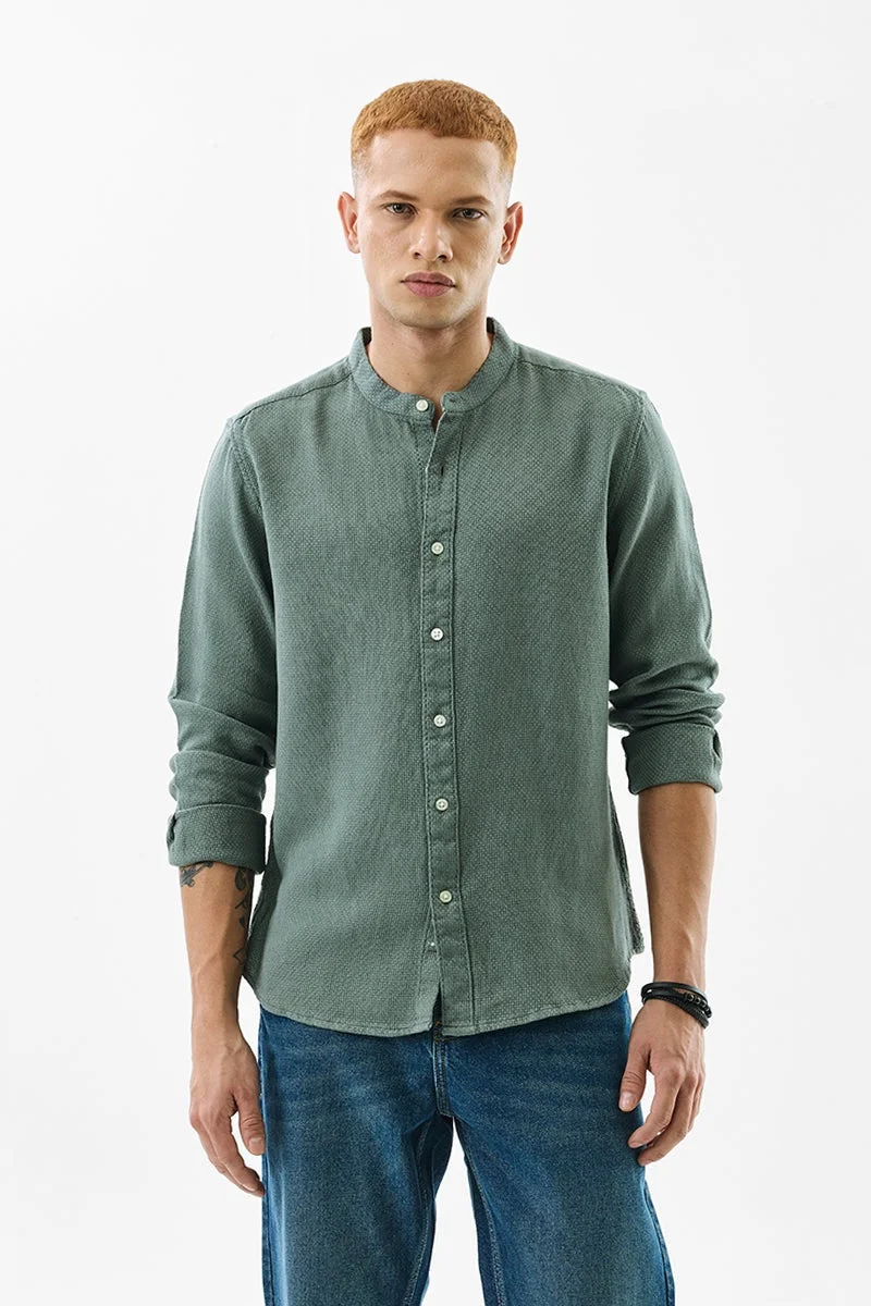 SNITCH Olive Woven Mandarin Shirt