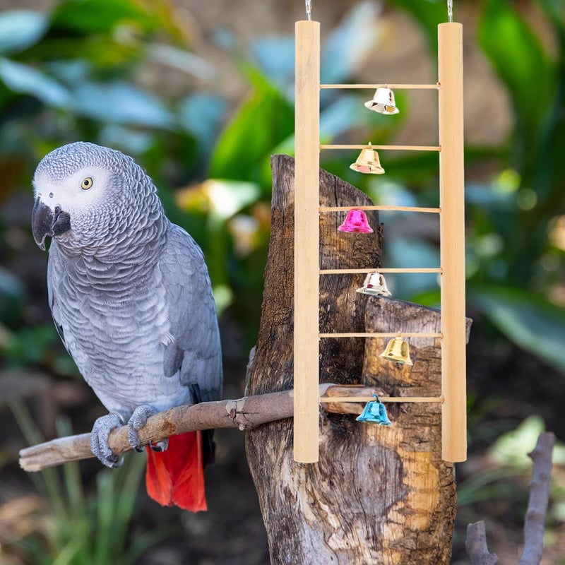 GALPADA Wooden Bird Climbing Step Ladder with Bells 25cm Hanging Parrot and Budgie Step Ladder for Cage Climbing Activity and Play - Image 5