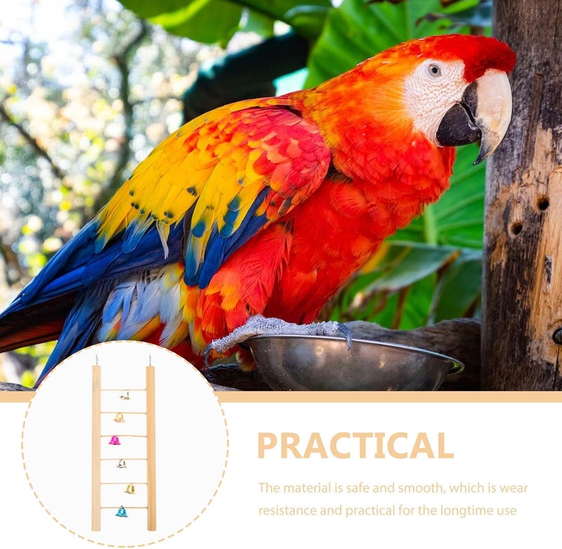 GALPADA Wooden Bird Climbing Step Ladder with Bells 25cm Hanging Parrot and Budgie Step Ladder for Cage Climbing Activity and Play - Image 3