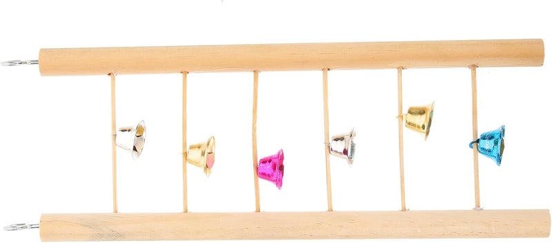 GALPADA Wooden Bird Climbing Step Ladder with Bells 25cm Hanging Parrot and Budgie Step Ladder for Cage Climbing Activity and Play - Image 1