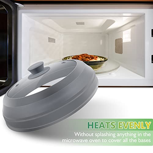 flowlamp Microwave Splatter Cover for Food,10.5 Inch Collapsible Silicone and Glass Cover Splatter Guard Lid, Microwave Cover with Steam Vent,Food Grade,Dishwasher Safe - Image 2