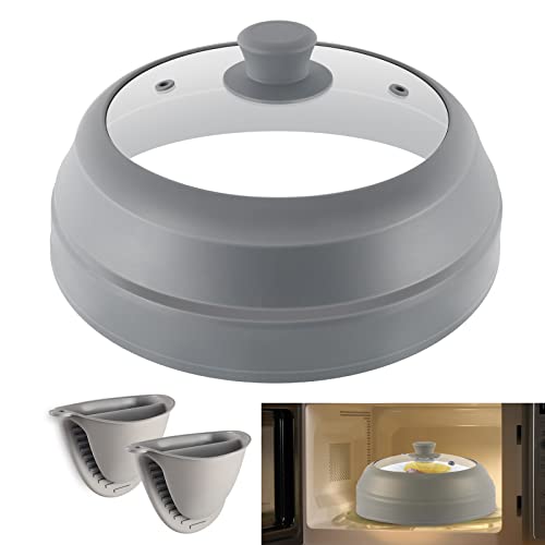 flowlamp Microwave Splatter Cover for Food,10.5 Inch Collapsible Silicone and Glass Cover Splatter Guard Lid, Microwave Cover with Steam Vent,Food Grade,Dishwasher Safe - Image 1
