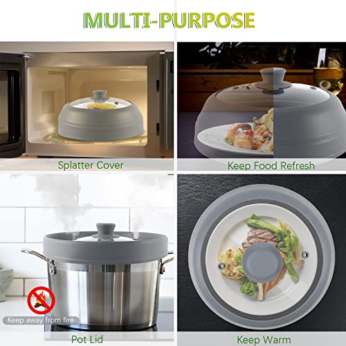 flowlamp Microwave Splatter Cover for Food,10.5 Inch Collapsible Silicone and Glass Cover Splatter Guard Lid, Microwave Cover with Steam Vent,Food Grade,Dishwasher Safe - Image 5
