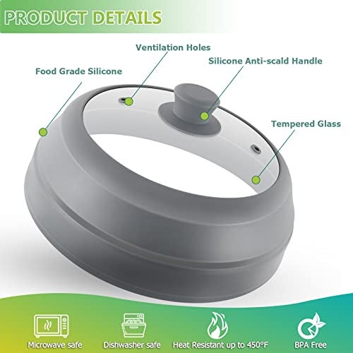 flowlamp Microwave Splatter Cover for Food,10.5 Inch Collapsible Silicone and Glass Cover Splatter Guard Lid, Microwave Cover with Steam Vent,Food Grade,Dishwasher Safe - Image 3