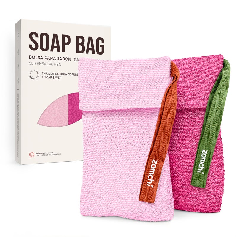 ZOMCHI Soap Bags, Soap Savers for Bar Soap with Different Exfoliating Level, Soap Pouch for Body Wash (2 Pieces, Pink) - Image 1
