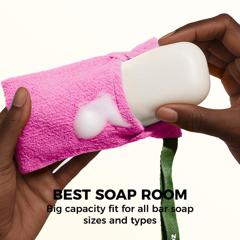 ZOMCHI Soap Bags, Soap Savers for Bar Soap with Different Exfoliating Level, Soap Pouch for Body Wash (2 Pieces, Pink) - Image 2