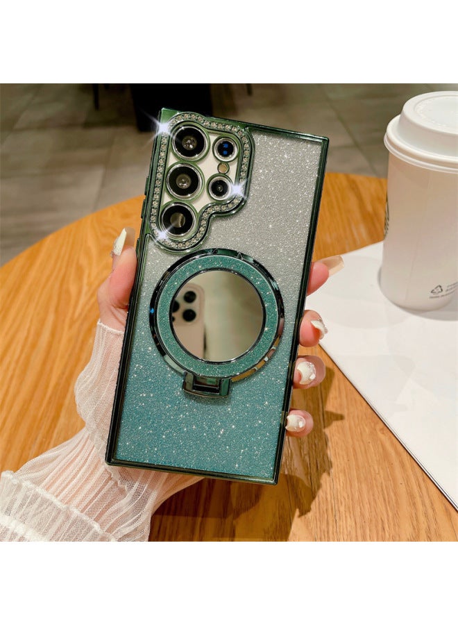 Suitable For Samsung S26ultra Mobile Phone Case Rhinestone Glitter Magnetic Mirror Stand, S25 Anti-fall Soft Case A56
