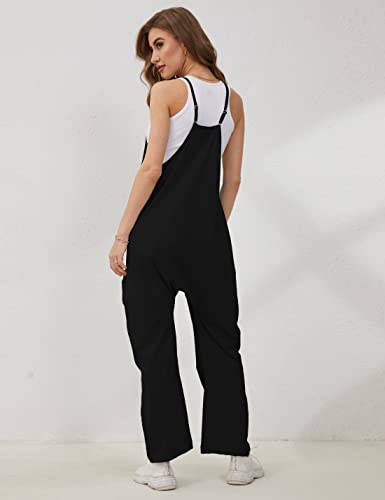 Lentta Women's Causal Jumpsuits V Neck Sleeveless Harem Overalls Stretchy Adjustable Strap Romper with Pockets(Black-XL) - Image 5