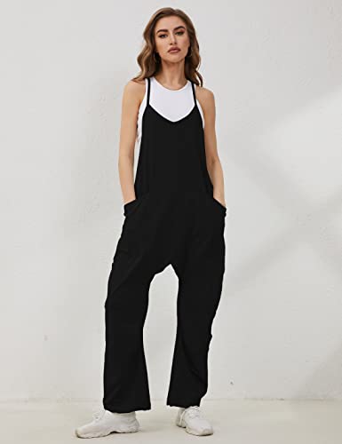 Lentta Women's Causal Jumpsuits V Neck Sleeveless Harem Overalls Stretchy Adjustable Strap Romper with Pockets(Black-XL) - Image 4