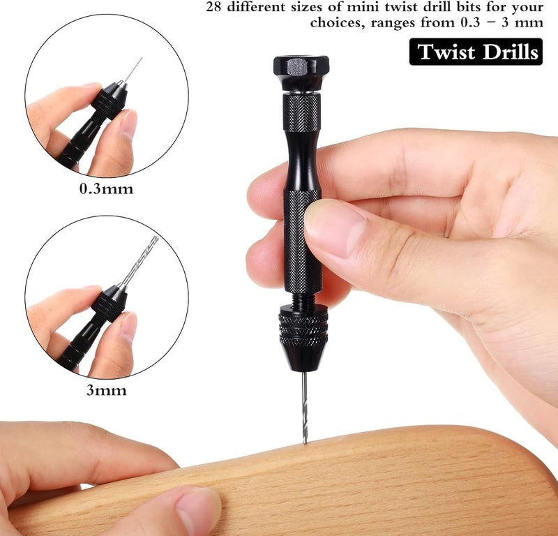 Mudder 57 Pieces Hand Drill Bits Set, Pin Vise Hand Drill, 46 Pieces Micro Twist Drill Bits and 10 Pieces PCB Mini Drill Bits for Resin Polymer Clay Craft DIY Jewelry (0.1-1mm, Random Color PCB Drill) - Image 2