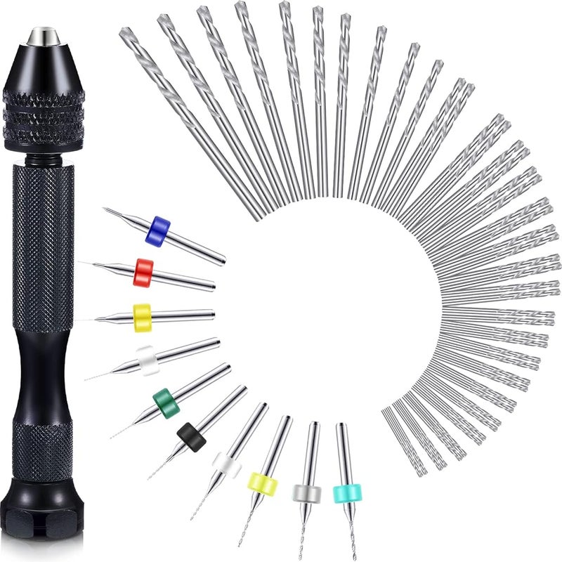 Mudder 57 Pieces Hand Drill Bits Set, Pin Vise Hand Drill, 46 Pieces Micro Twist Drill Bits and 10 Pieces PCB Mini Drill Bits for Resin Polymer Clay Craft DIY Jewelry (0.1-1mm, Random Color PCB Drill) - Image 1