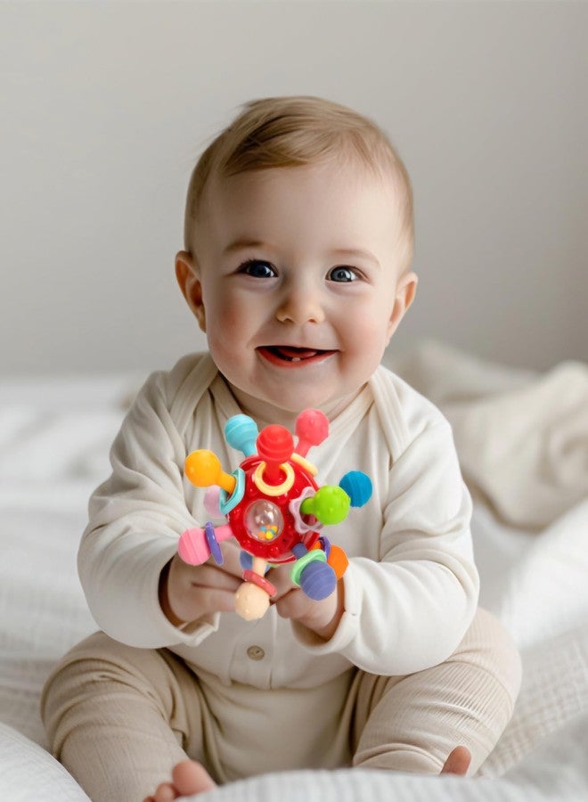 براند كونكور لعبة كرة الأطفال من ماركة كونكر، لعبة تسنين حسية خالية من مادة BPA للأطفال من عمر 3 أشهر فما فوق، عضاضة ناعمة قابلة للمضغ مع خشخيشة، ألوان زاهية لتنمية مهارات الإمساك لدى الرضع (عضاضة مونتيسوري حمراء) - Image 4