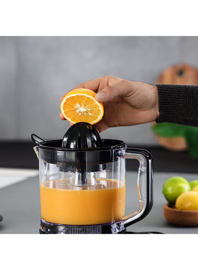 GEEPAS 1 L Citrus Juicer 25 W| Set includes 2  Cones, Jar and a Transparent Lid| Automatic Juicer for making Orange Juice, Lemon, and so on| Plastic Body with Non-Slip Feet| 2 Years Warranty 1 L 25 W GCJ9900N Yellow/White - Image 4