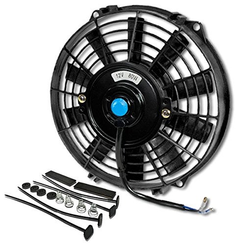 DNA MOTORING مروحة رادياتير كهربائية رفيعة عالية الأداء 9 بوصة من DNA MOTORING مع مجموعة تركيب، سوداء، RAF-9+FMK - Image 1
