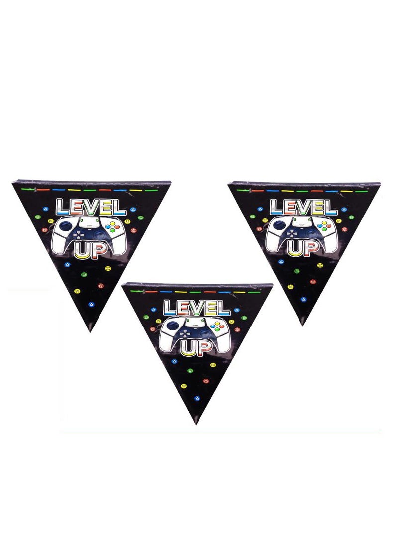 PARTY FUN PE Flag Banner Level Up Edition, 6m Length with 15 Flags Vibrant Celebration in Every Flutter - Image 1