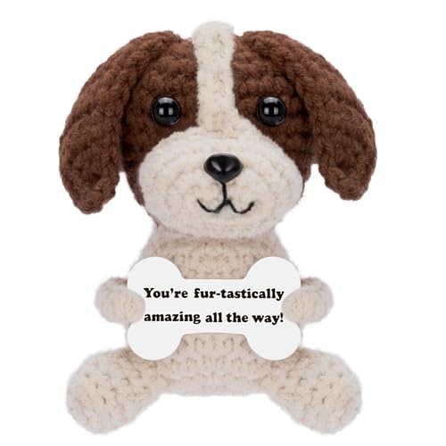 HOMQYTE Inspirational Gift Positive Crochet Dog Animals with Affirmation Card Handmade Crochet Beagle Plush Doll for Women Dog Lovers Gifts Beagle - Image 1
