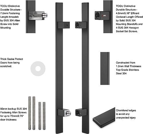 TOGU TG-6018 24 inches Solid Standoffs Heavy-Duty Commercial Grade-304 Stainless Steel Push Pull Door Handle/Barn Door Pull Handle/Glass Pulls, Matte Black Finish - Image 3