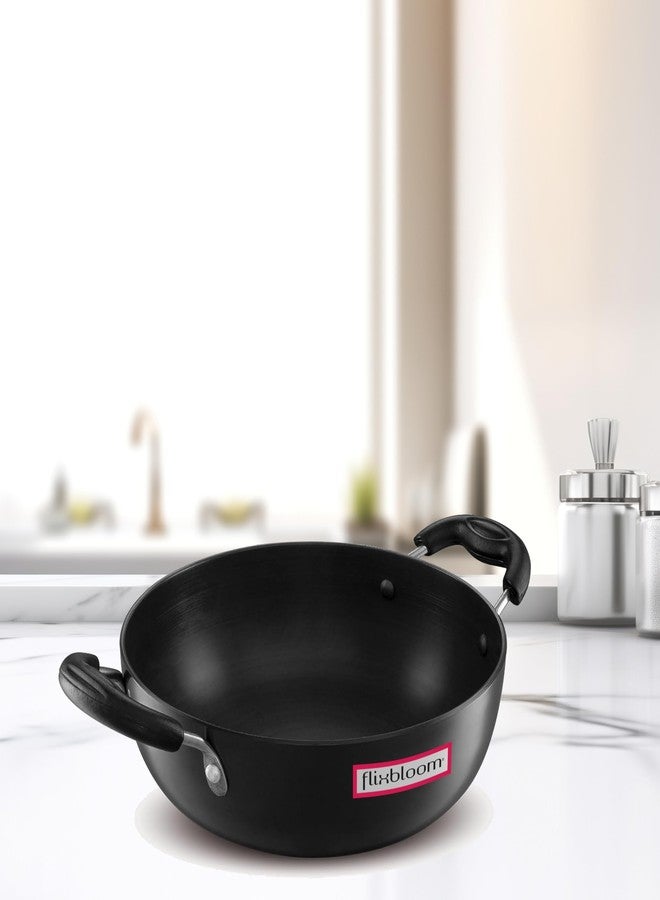 Flixbloom Urban Black Hard Anodised Thick Induction Base Bottom & LPG Friendly Deep Cooking Utensil Cookware Kadai with Handle for Cook & Serving (3.5 Litre) - Image 1