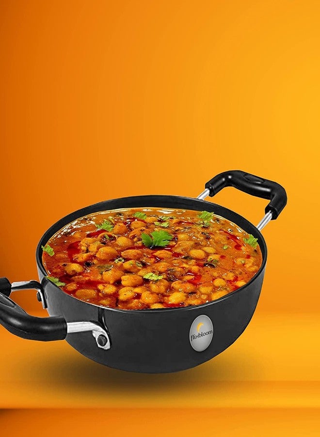 Flixbloom Urban Black Hard Anodised Thick Induction Base Bottom & LPG Friendly Deep Cooking Utensil Cookware Kadai with Handle for Cook & Serving (3.5 Litre) - Image 3